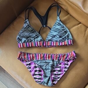 Athleta Multicolor Striped Bikini W/ Reversible Bottom.